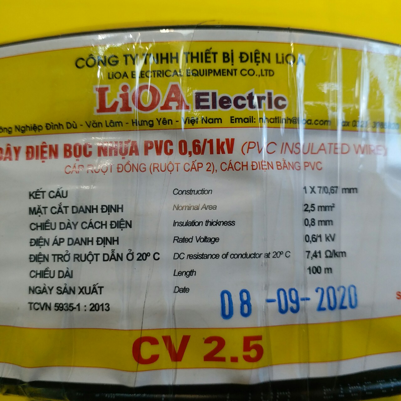 Dây điện CV2.5 LIOA  màu đen 0.6/1kV